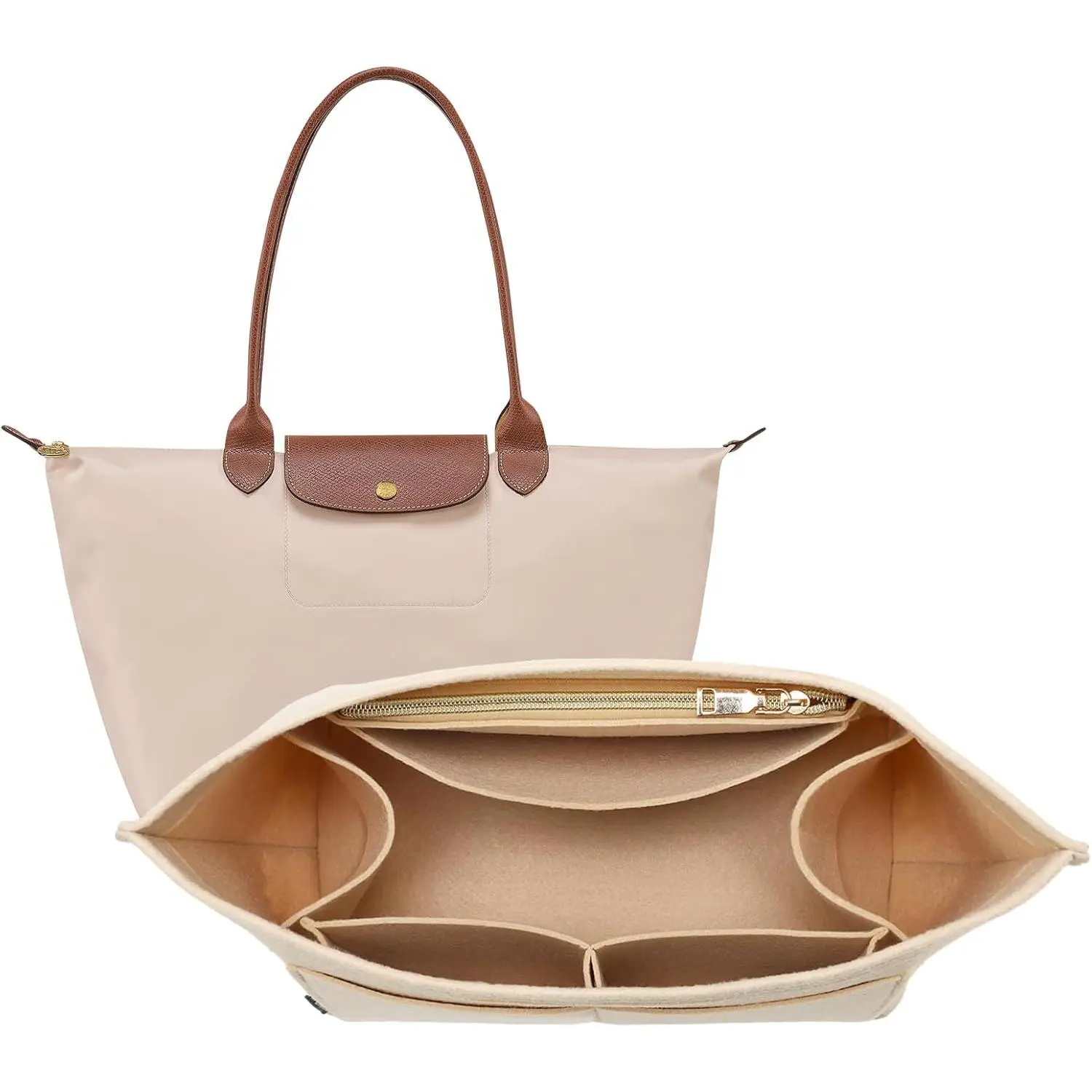Women's Premium Felt Purse Organizer Insert for Longchamp Le Pliage Tote, Multi-Size Slip-In Fit with 8 Compartments, Everyday Use Home Organizer (Excludes Handles), Solid Colors