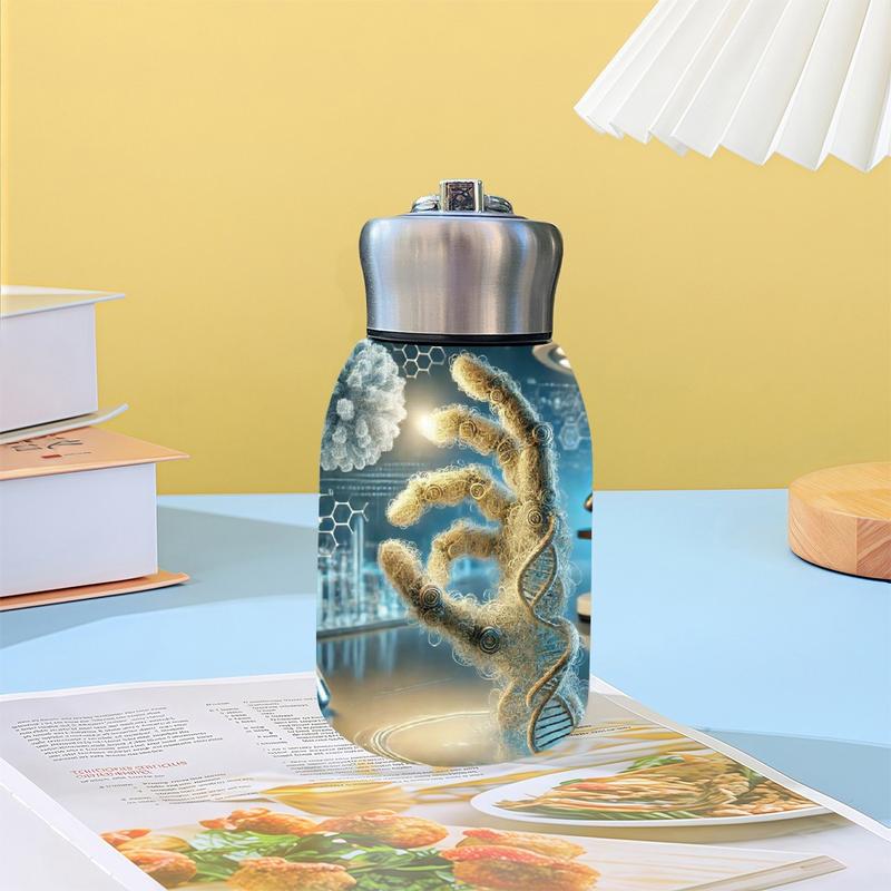 1pc 10.5oz Stainless Steel Tumbler - Leak-Proof, Insulated, Reusable, Hand Wash Only, DNA Hand of Creation Biotech Design, Ideal for Office, Camping or Holidays, Perfect Holiday Gift Item, Durable Drinkware, Office Essentials