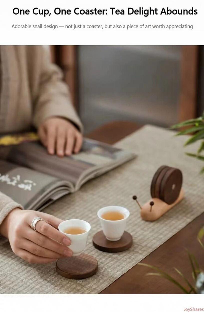 5pcsCreative Snail Shaped Coaster Set, Made Of North American Black Walnut Wood, Heat Resistant Wooden Drink Mats With Exquisite Cute Design For Coffee Table Indoor Household Daily Drink Placement