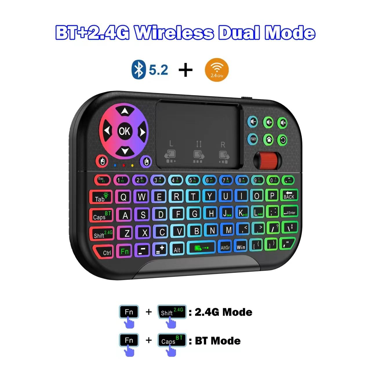 Bluetooth-compatible Mini Keyboard M2 with Touchpad, Backlit Handheld Keyboard and Mouse Combo, Universal 2.4GHz for Smart TV/PC/android TV/ps4/macos/tablet, Rechargeable Backlight Keyboard
