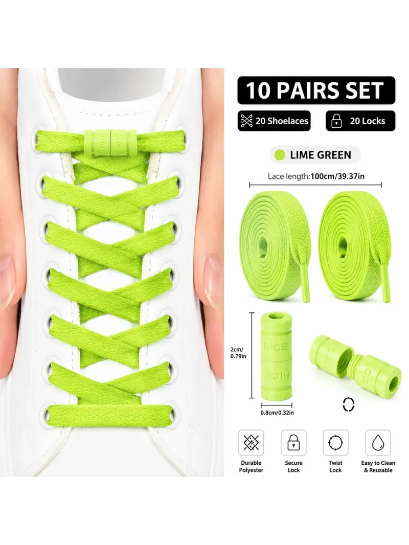 10 Pairs Adjustable Laces with Locks, Elastic Stretch Shoelaces for Kids and Adults, Quick Install Sports Shoes Laces, Shoe Strings for Sneakers