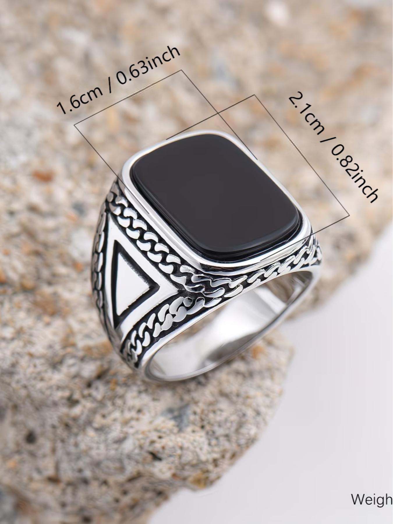 Tribal Style Men's Blue Ring, 316L Stainless Steel, Inlaid with Square Agate, Simple and Grand