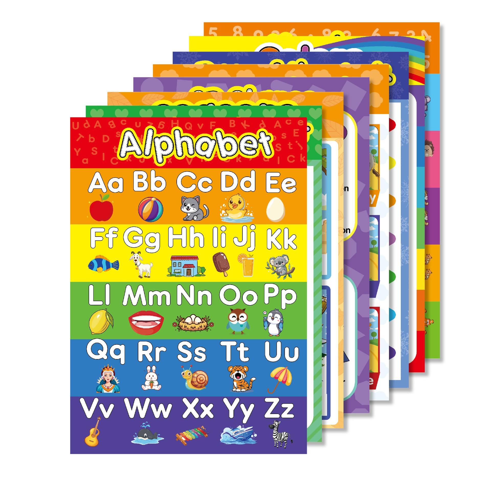 8 Pcs Toddler English Silent Alphabet Number Cognitive Enlightenment Children Early Education Poster Wall Art