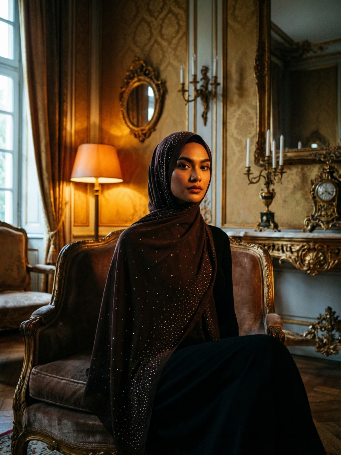 Lm601 Handmade Rhinestone Chiffon Single Layer Headscarf, Modest Plain Design, All Seasons Accessory, Women's Fashion Head Wrap