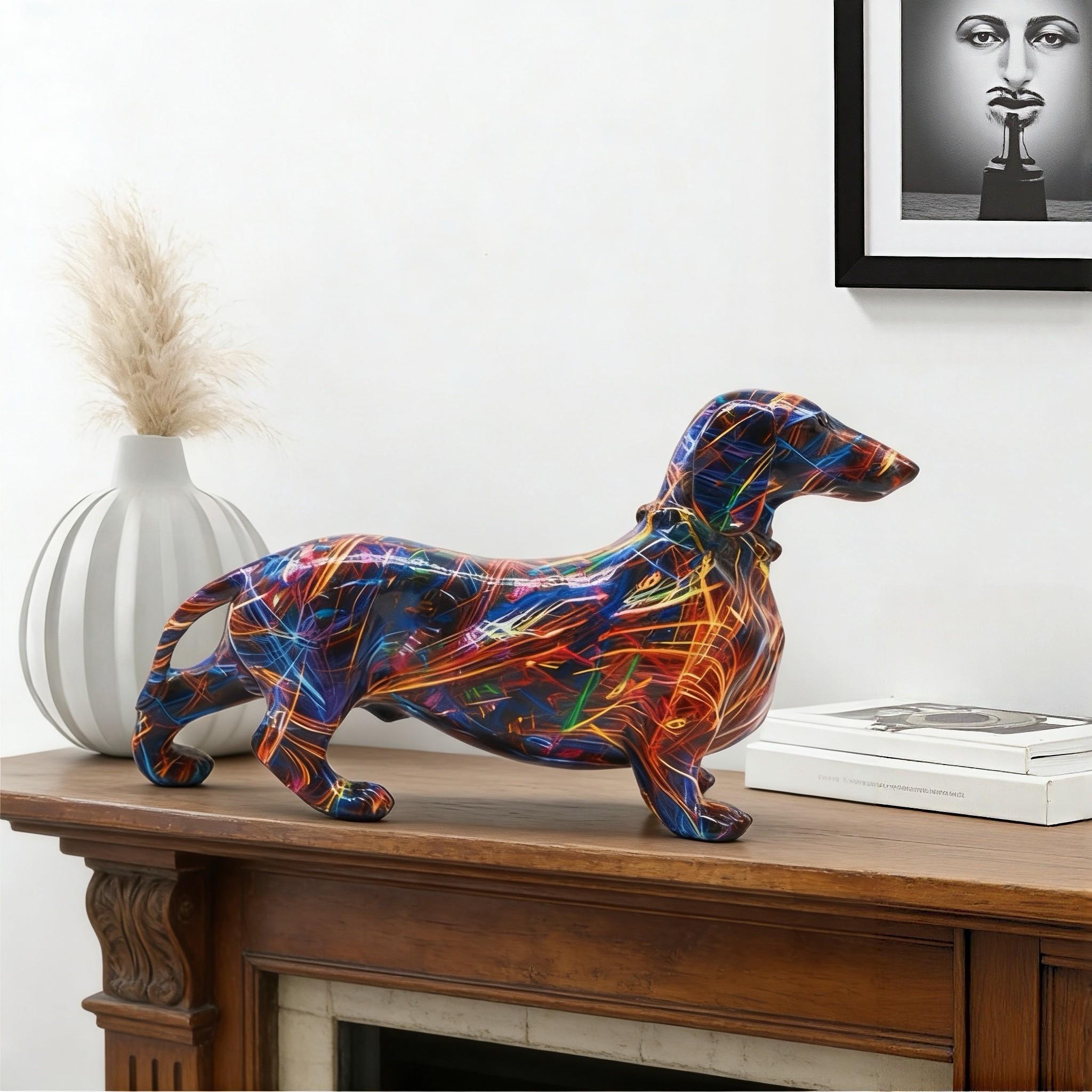 Creative Colorful Sausage Dog Resin Statue, Modern Art Sculpture, Bookshelf Decor, Home Living Room Office Cabinet Desktop Decoration