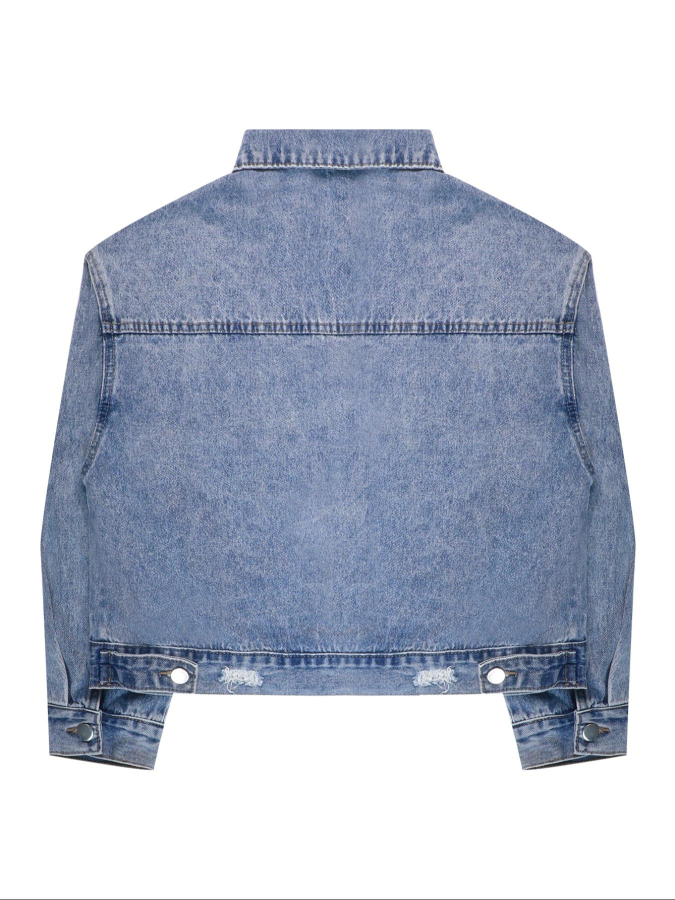 Y2K Leopard Print Denim Jacket, Loose-Fitting Baggy Long Sleeve Casual Fashionable Jacket, Roll Collar Button Closure, Casual Everyday Spring & Fall Fashion