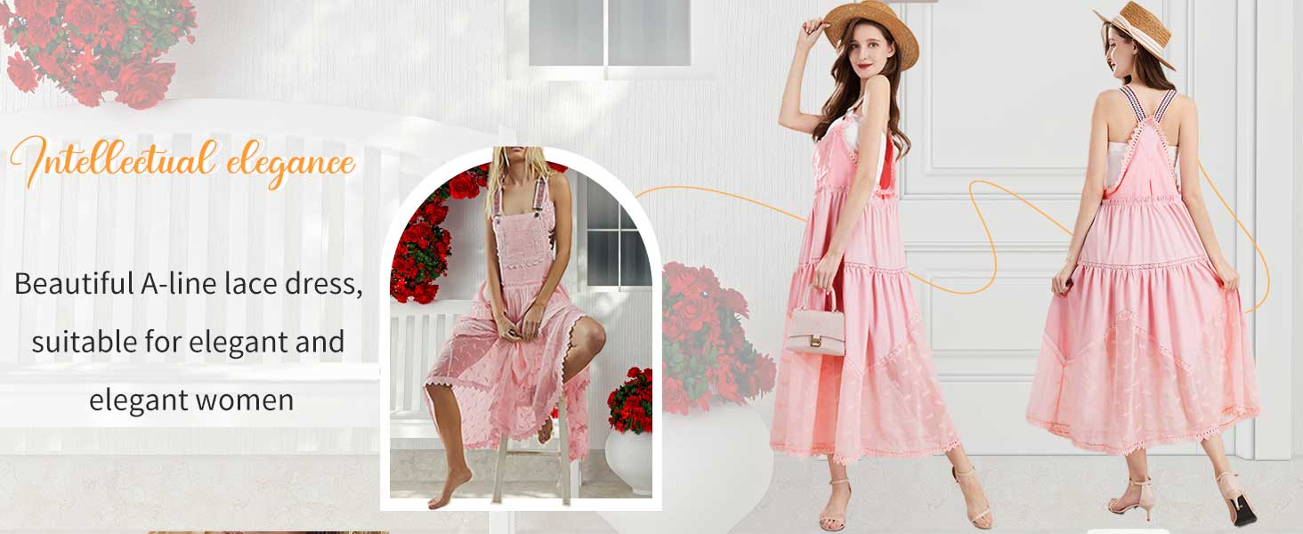 Chouyatou Women's Summer Laced Embroidered Tulle Bib Beachwear Dress Casual Comfortable Loose Adjustable Straps Maxi Dress Womenswear Flared Chouyatou Women's Summer Laced Embroidered Tulle Bib Beachwear Dress Casual Comfortable Loose Adjustable Straps Maxi Dress Womenswear Flared
