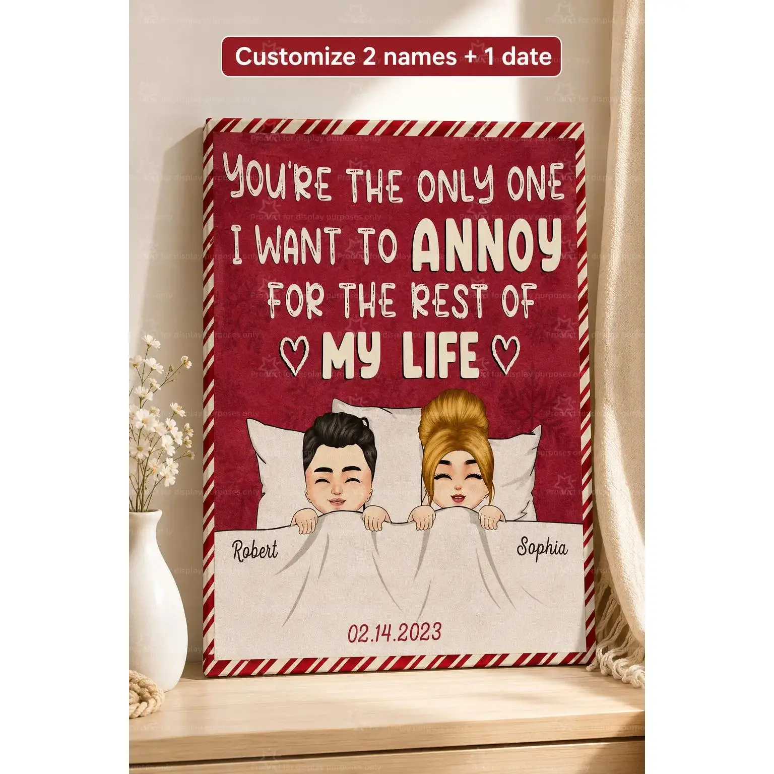Personalized Funny Couple Canvas Wall Art Poster, Custom 2 Names 1 Date Romantic Bedroom Decor, Cute Love Quote Poster Print, Anniversary Gift for Couple, Valentine Wall Decor, Aesthetic Home Decor, Framed or Unframed Canvas