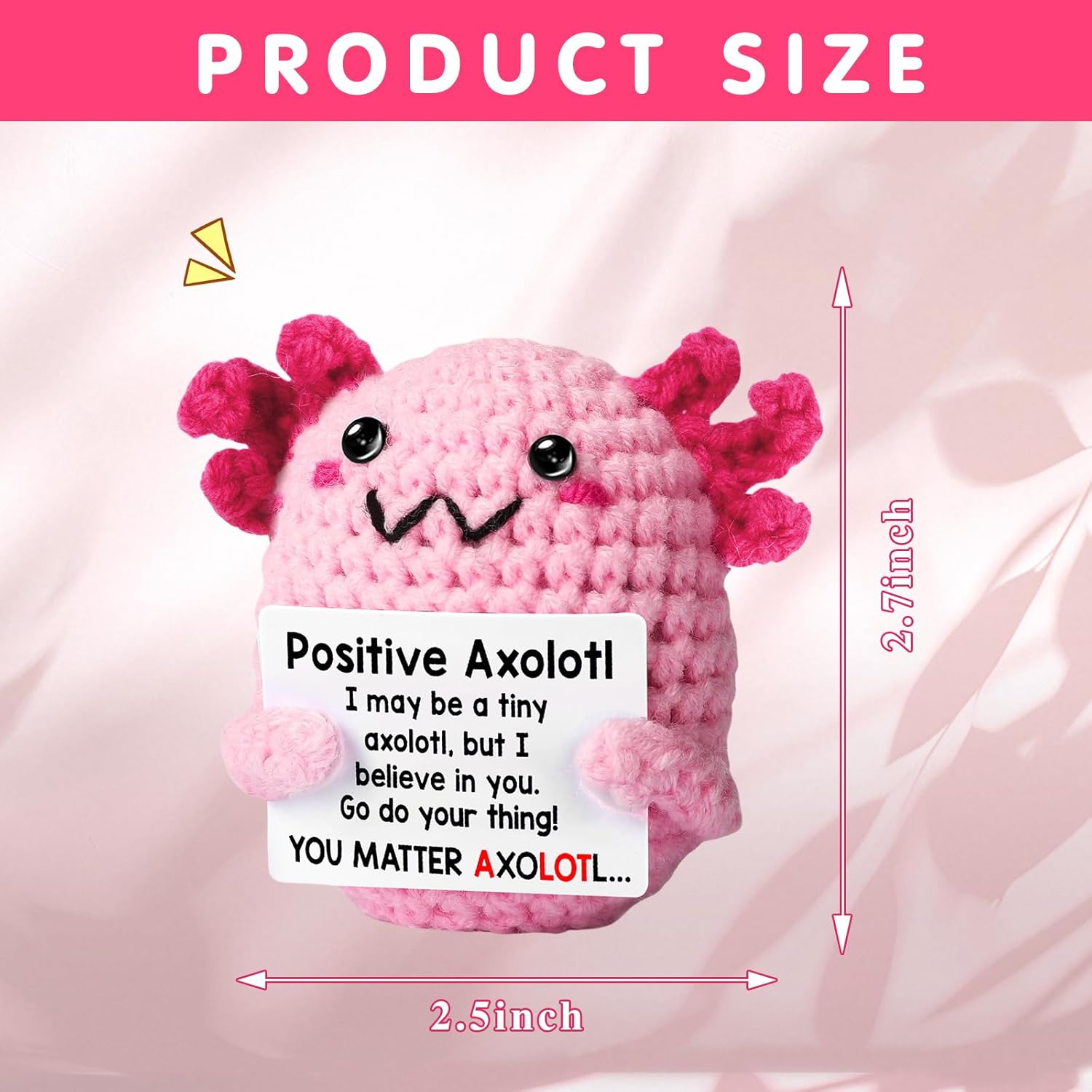 Handmade Crocheted Yarn Axolotl Shape Small Plush Toy - Emotional Gift with Support Message for Women, Ideal for Birthday Mental Health Encouragement Decor (Sports & Outdoor Trophy-Inspired Accessory)