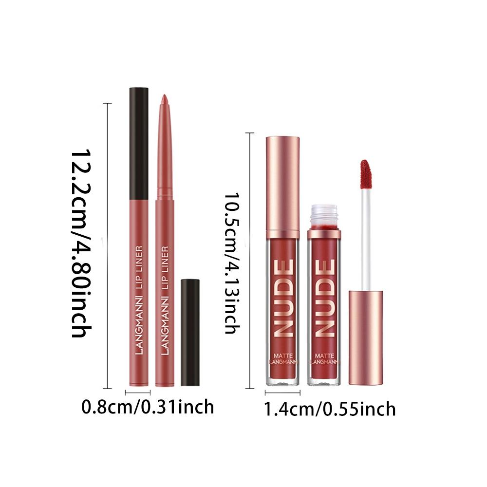 Matte Lipstick & Lip Liner Makeup Set, Liquid Lip Liner, 2 Counts Long Lasting Easy Coloring Lipsticks, Moisturizing Lip Kit, Natural Lip Color, Suitable for All Occasions