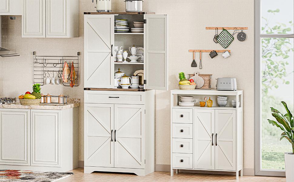 Vabches 72" Tall Farmhouse Kitchen Pantry, Farmhouse Storage Cabinet with Adjustable Shelves, Large Capacity Storage Cabinet with Drawer,Freestanding Cupboard for Kitchen, Dining Room, Living Room Vabches 72" Tall Farmhouse Kitchen Pantry, Farmhouse Storage Cabinet with Adjustable Shelves, Large Capacity Storage Cabinet with Drawer,Freestanding Cupboard for Kitchen, Dining Room, Living Room