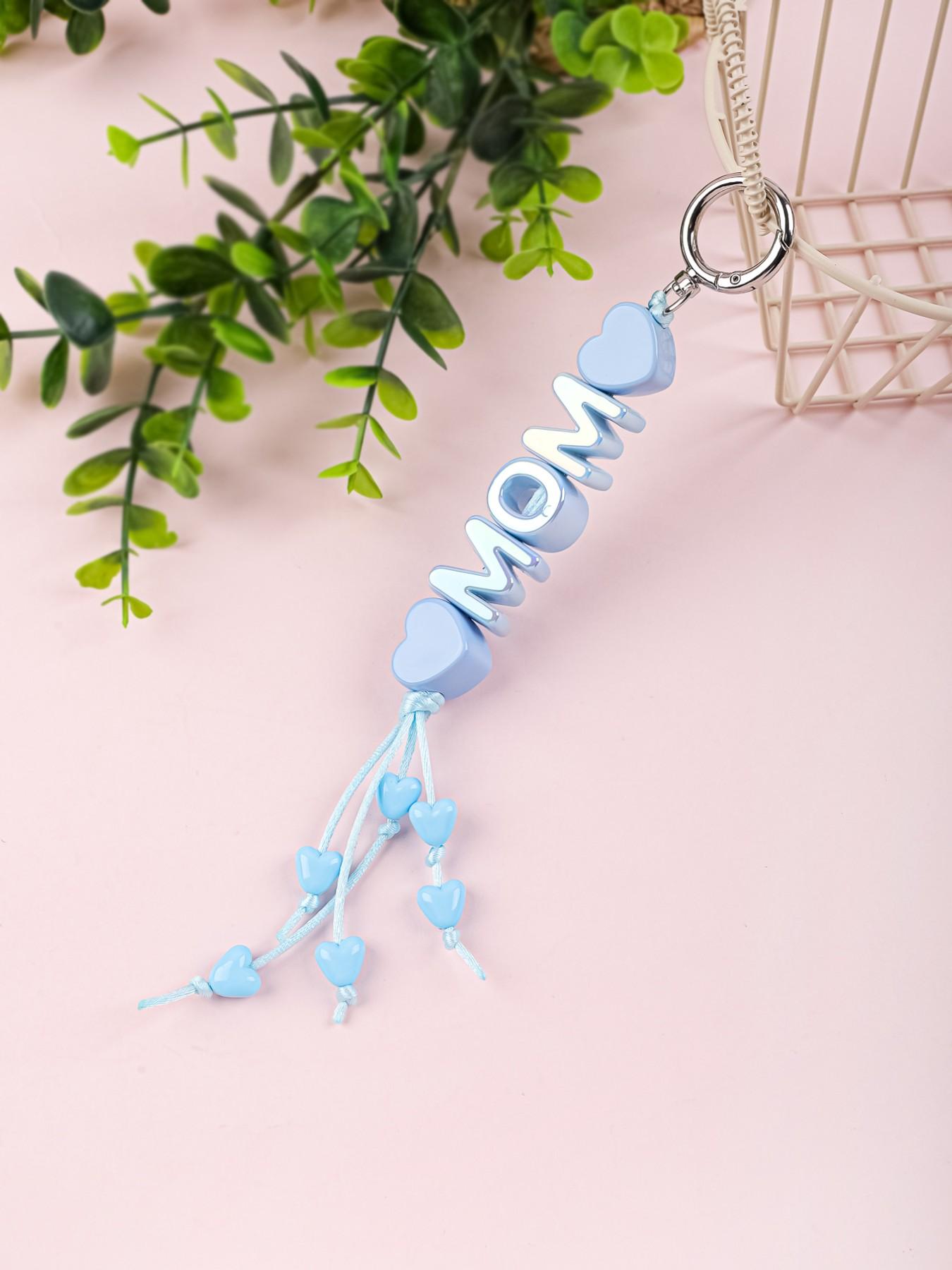Mom Keychain, Heart Beaded Keychain, Iridescent Letter Keychain, Macaron Color Bag Charm, Tassel Heart Strap, Mother's Day Gift, Cute Aesthetic Keychain
