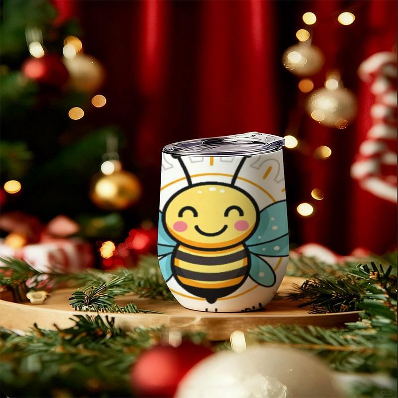 12oz Digital Printed Insulated Tumbler, Bee Happy Cartoon Bee Design, Lightweight & Durable, Leak - Proof for Daily Use, Office & Outdoor, Stylish Thermal Cup for Adults