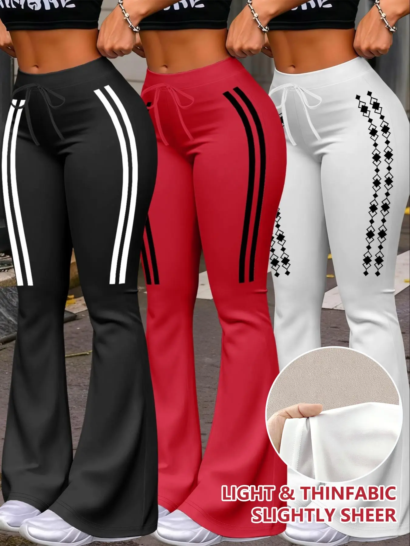Women's Casual Fashion Long Pants, Unique Print, Drawstring Waist, Milk Silk Yoga Pants, All-Season Wide Leg Jogger Pants, Activewear