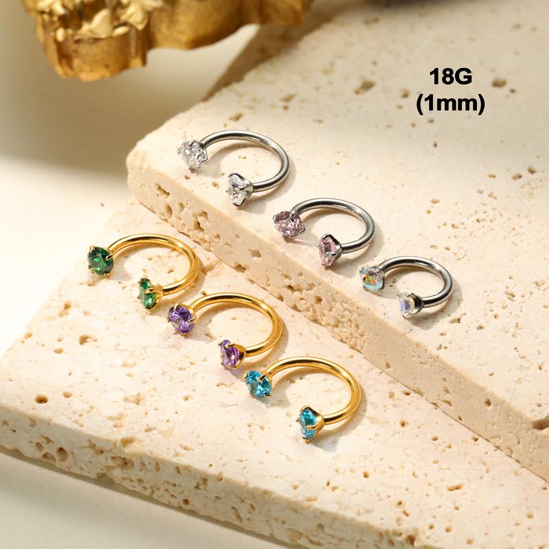 Titanium 20G/18G Horseshoe Nose Ring(Free Ball Holder) Internally Threaded Gems,Earring Daith Cartilage Helix,Piercing Jewelry Titanium 20G/18G Horseshoe Nose Ring(Free Ball Holder) Internally Threaded Gems,Earring Daith Cartilage Helix,Piercing Jewelry