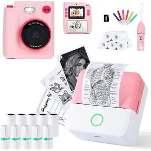 cudinham Print Pods Mini Printer for Notes with Paper and Dual Lens Kids Camera Instant Print with 5 Rolls Paper and 32G TF Card