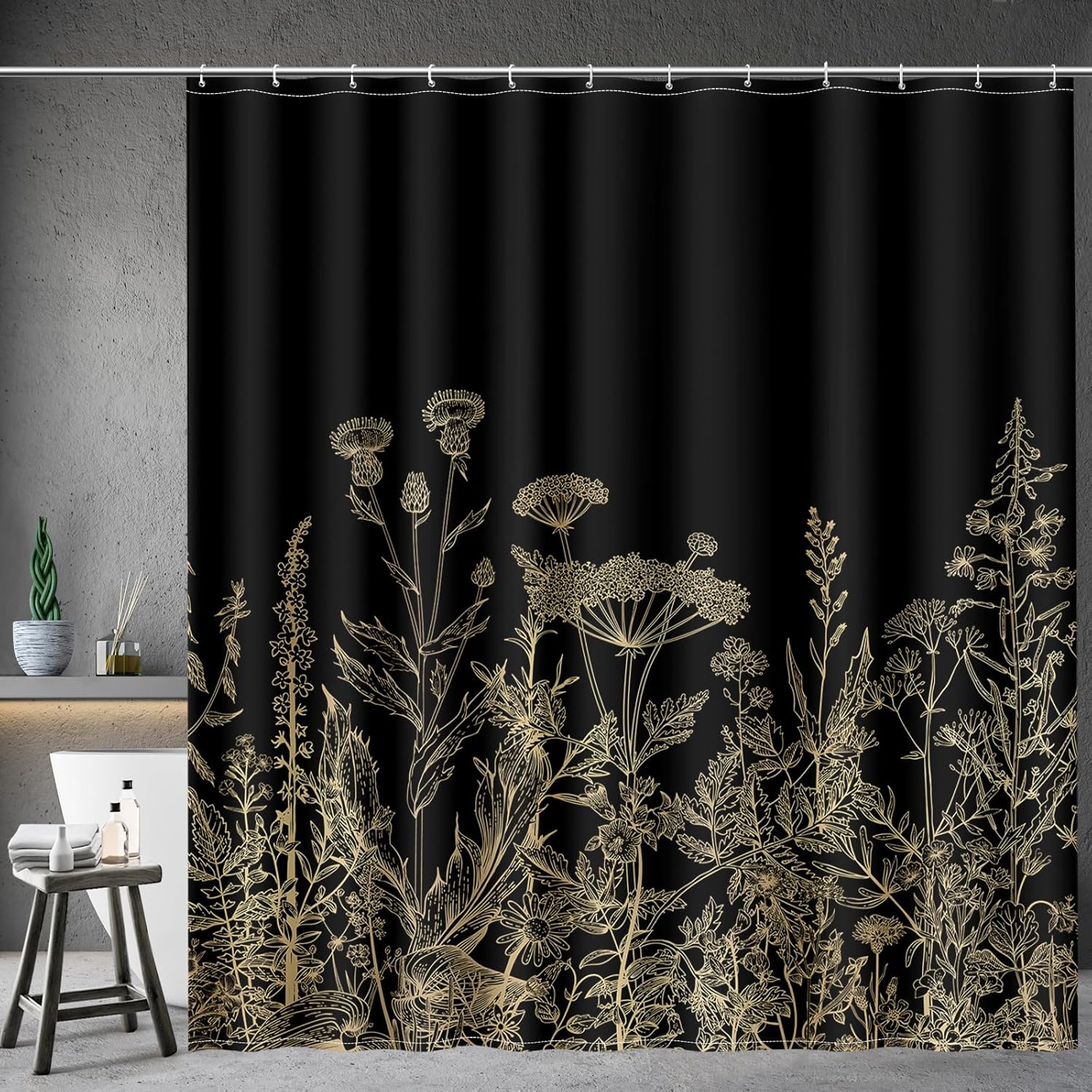 Vintage Dark Cottagecore Mushroom Shower Curtain - Retro Botanical Wildflower Print, Waterproof Fabric Curtain with 12 Hooks | Whimsical Gothic Bathroom Decor #showercurtain #mushroom #cottagecore #vintage #botanical #waterproofcurtain  #gothicdecor