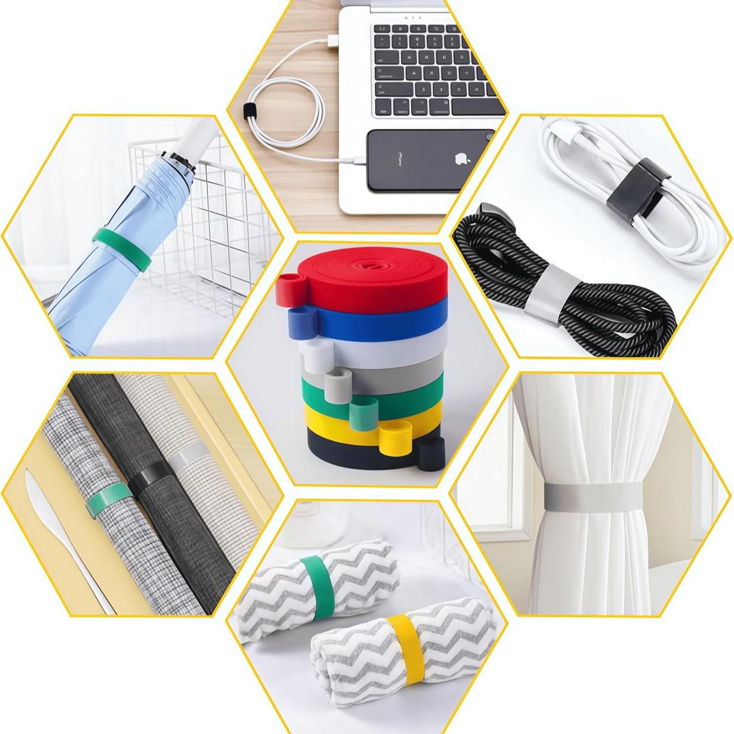 Reusable Multi-Color Velcro Strips, 3m/11.8ft Dual-Sided Adhesive Tape, 0.31 Inch Wide Nylon Cable Organizer