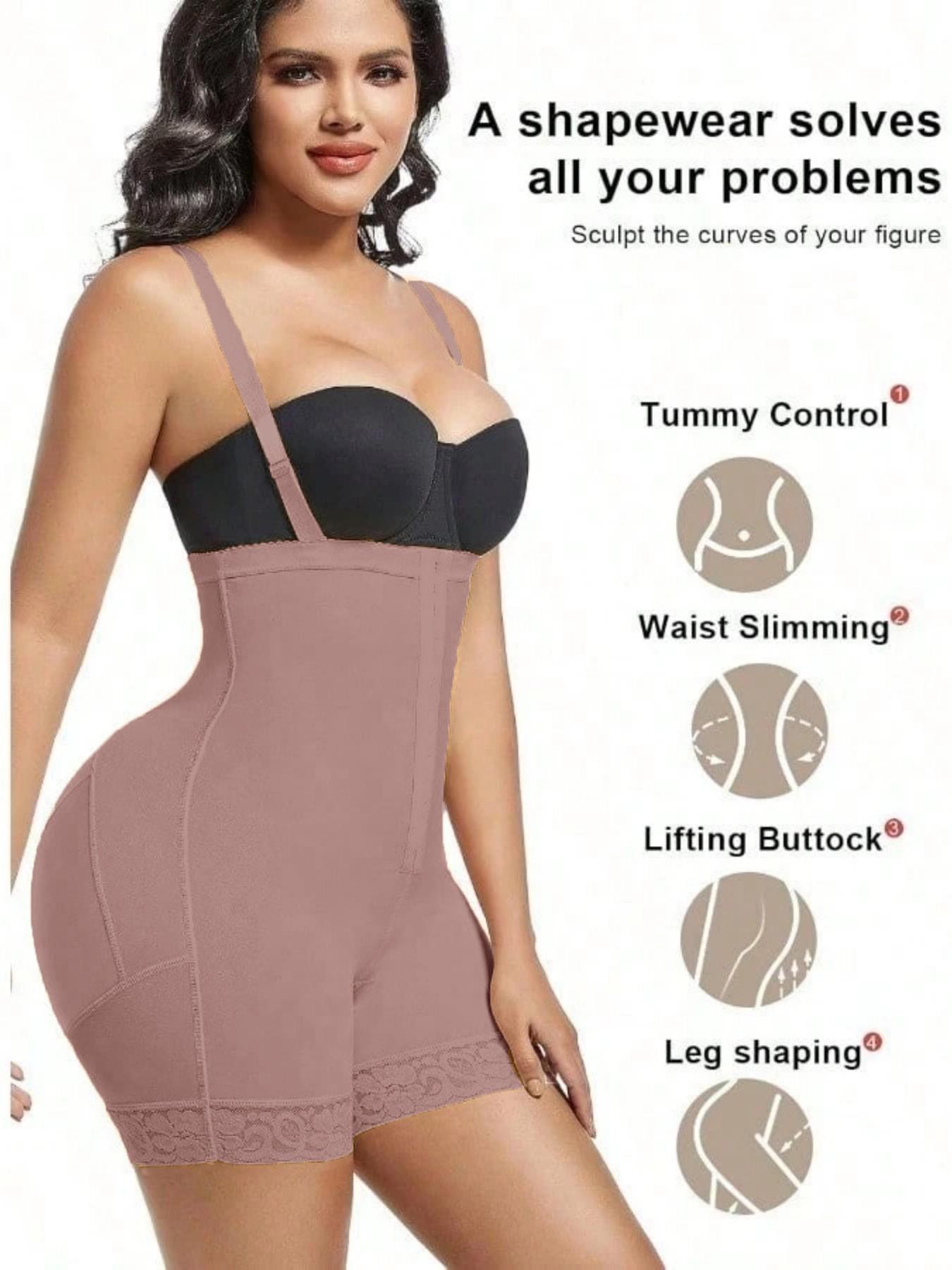 Women's Fajas Colombian Shapewear Bodysuit, Body Shaper Jumpsuit Tummy Control Butt Lifter Zipper Crotch, High Compression, Body Sculpting Compression, Adjustable Hooks Waist Trainer, Suitable For Daily Wear Or Party