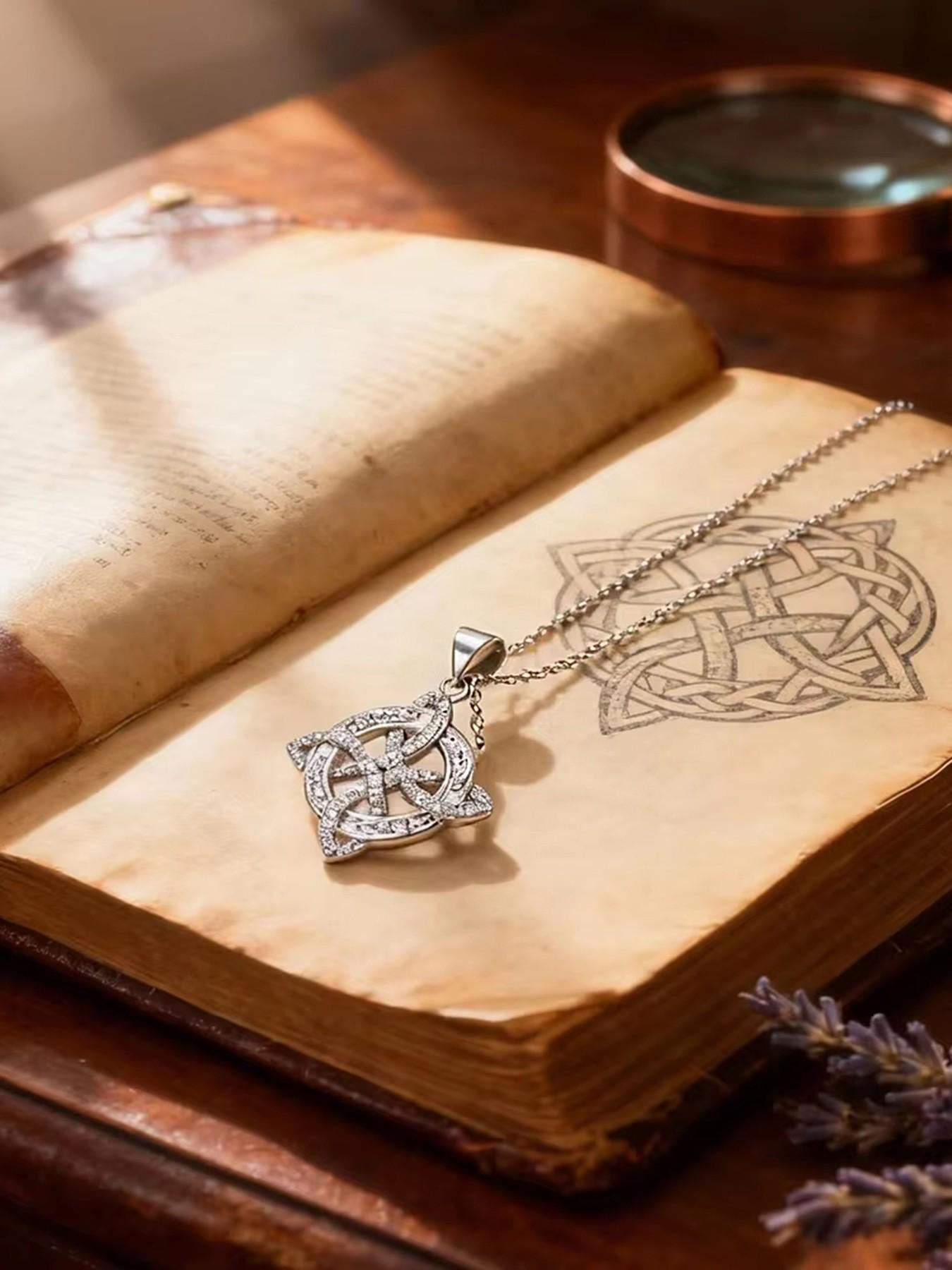 Classic Witch's Knot Necklace — A Luxurious Gold/Silver-Tone White Crystal Necklace for Women, Featuring a Zircon-Inlaid Trinity Knot. A Symbol of Good Luck, This CZ Pendant Serves as a Witchcraft Talisman and Protective Wiccan Jewelry.