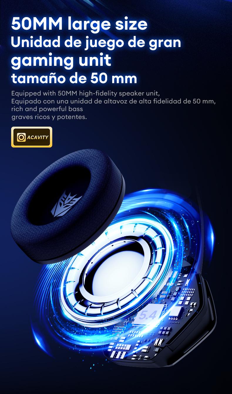 Transformers TF-G10 Wireless Gaming Headsets 2.4G+Bluetooth Compatible Headphones, High-Fidelity Surround 7.1 Audio Earphones with Noise Canceling Mic, Low Latency Gaming & Music Dual Mode