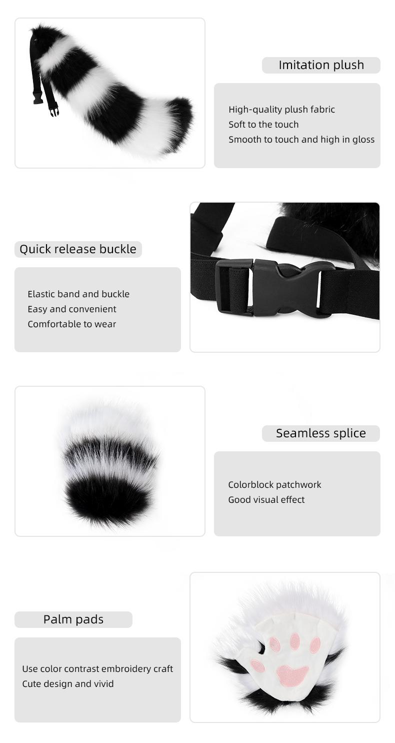 3-Piece Animal Cosplay Set – Fluffy Ears, Claws & Tail | Perfect for Sexy Roleplay & Cosplay Fun Belt Fursuit Short Costume Womenswear Adjustable Clothes Comfortable Furry Plush Skeleton Soft