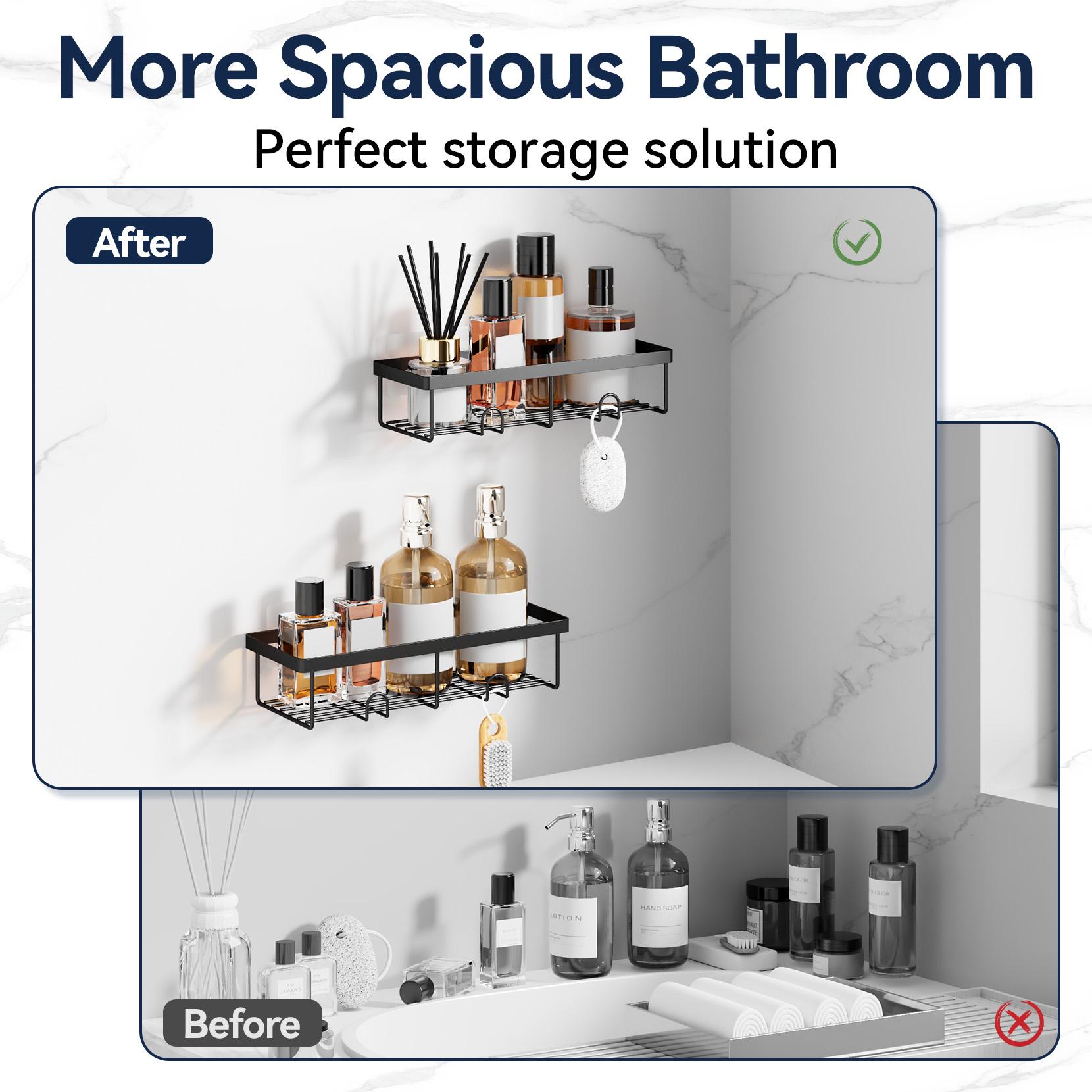 YASONIC  Shower Caddy, 5 Pack Black bathroom accessories, wall organizer, No Drill Bathroom Shower Organizers With Removable Hooks, Rust Proof Shower Shelves For Inside Shower, free wall mountshower organizer