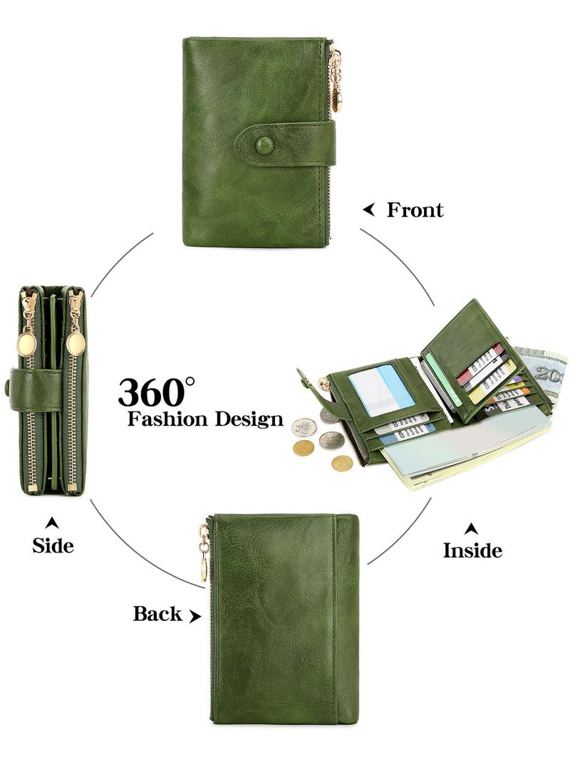 Women's Retro Zipper Short Wallet, Multi Card Slot Bifold Wallet, Fashionable Card Holder, Credit Card Organizer, Casual Versatile, RFID Blocking Wallet for Women & Girls