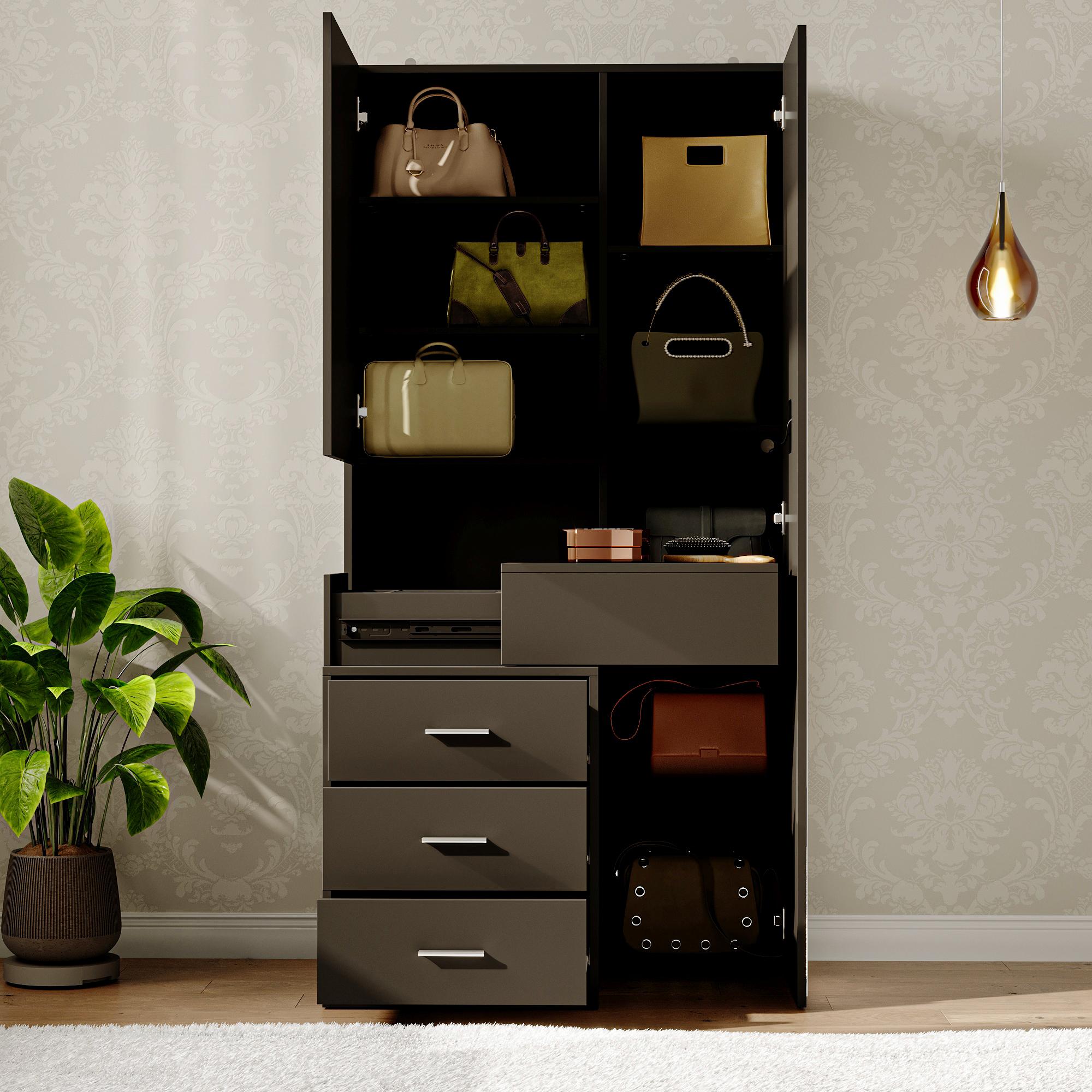 FUFU&GAGA Makeup Vanity Desk with Mirror and 3-Colors Lights, Dressing Table with 3 Drawers and Door Sliding Tabletop