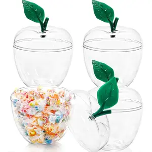Cididu 4 Pcs Plastic Apple Container, Large Clear Candy Jar with Lid for Teacher Appreciation, Apple Shaped Candy Toy Filling Jars Decor Boxes for Back To School Christmas New Year Gift Snow Party
