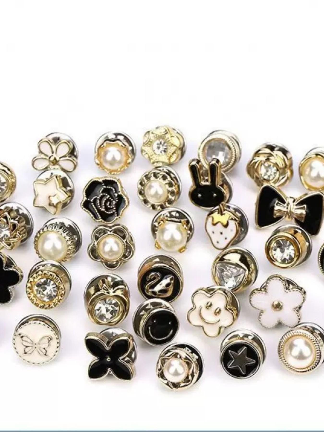 20 Counts Brooch Buttons for Women, Mini Instant Buttons Pins, Assorted Brooch Pins, Pearl Rhinestones Shirt Lapel Brooch Pins, Cover Up Buttons Pins for Clothes Coat Dress Jeans Hat Bags Decorions