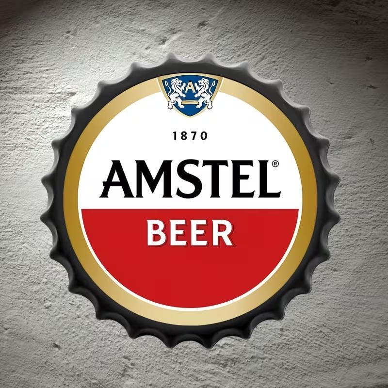 Vintage Beer Bottle Cap Metal Wall Art - 13.8" Round Tin Sign with Black Frame, Perfect for Bar, Pub, or Cafe Decor, Perfect for Room Decor