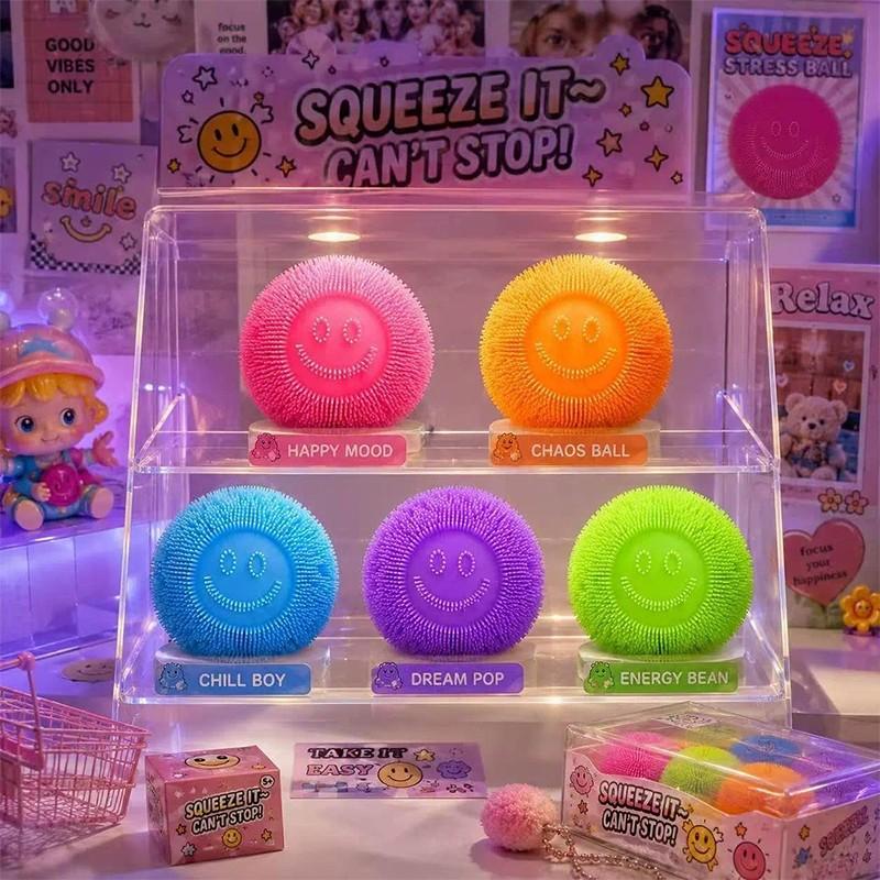 5 Colors TPR Soft Spiky Smiley Face Stress Ball 1 Pack/5 Pack Super Soft Squeezable Rebound Cute Stress Relief Squishy Non-Toxic Sensory Fidget Gift Toy Fidget Toy for Kids Adults