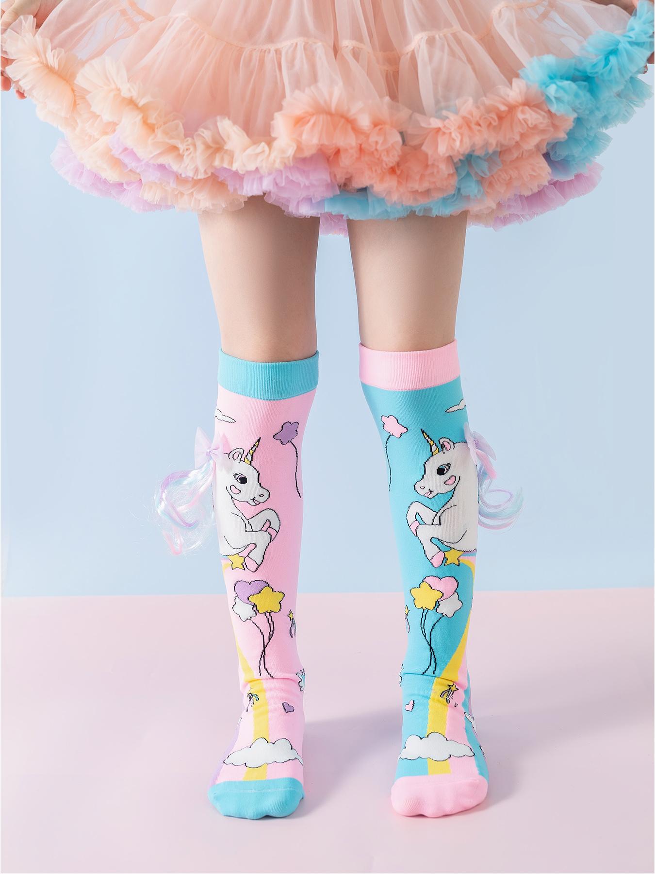 Cute Girls' Socks Set, Fun & Trendy Design, Stretchable Mid-Calf Novelty Socks, Perfect for Kids, Unique Style Footwear