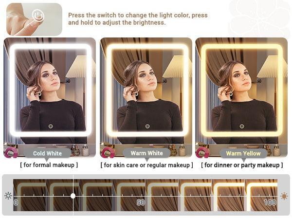 Sikaic Corner LED Makeup Vanity Desk With Storage Stool And Charging Station Mirror Drawers, Rotating Shelves