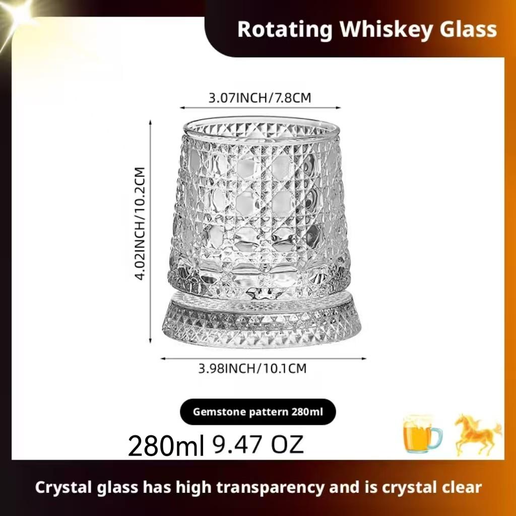 360° Rotating Whiskey Glass, Spinning Crystal Whiskey Tumbler, Luxury Drinking Glass, Elegant Barware, Perfect for Parties and Gifts