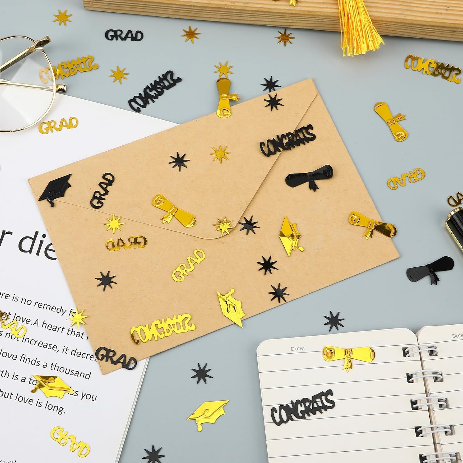 and Black Graduation Confetti Congrats Grad Confetti 2027 | Graduation Table Confetti, Class of 2027 Table Centerpiece, for 2027 Black and  Graduation Party Decorations Supplies