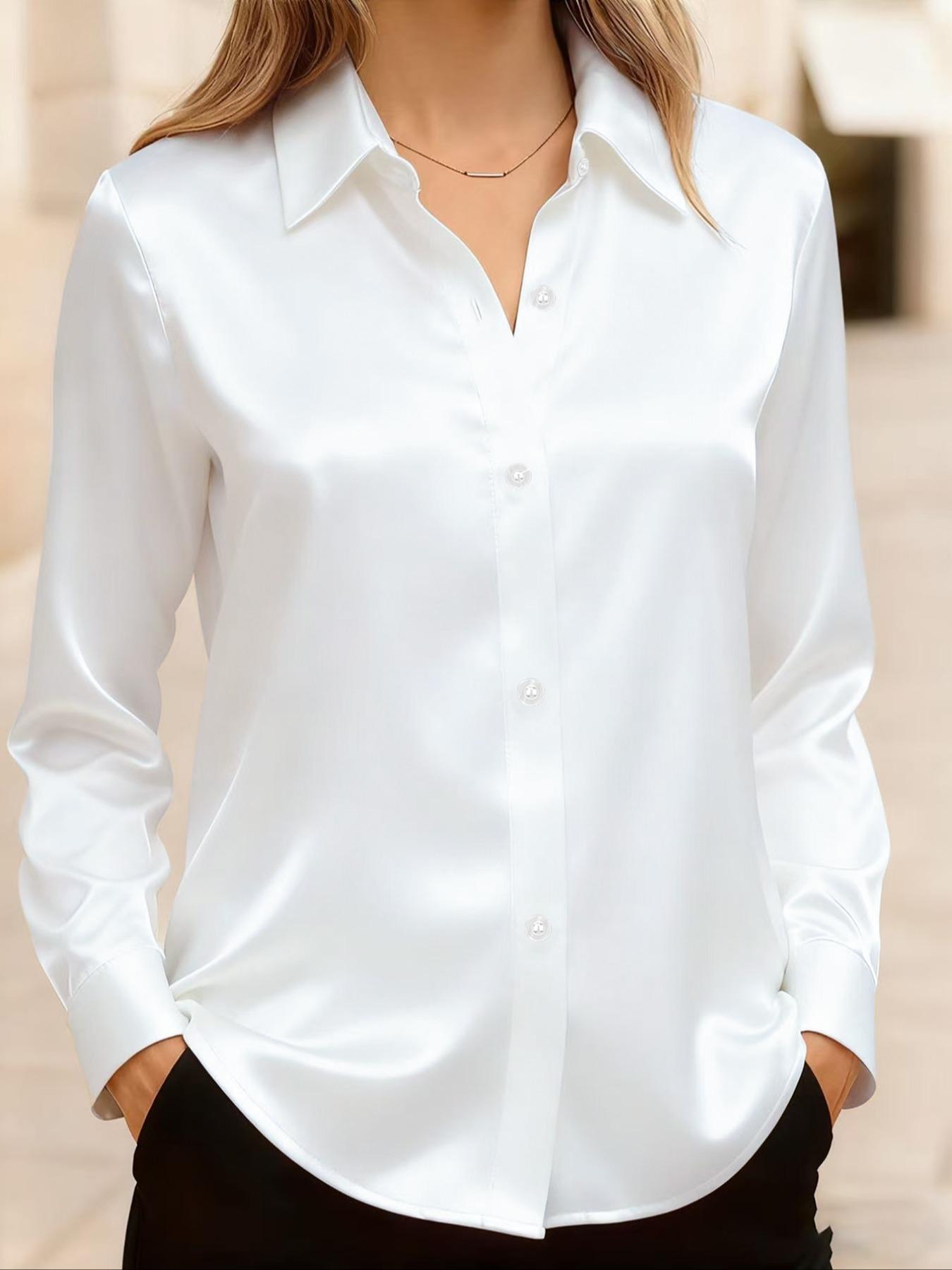 Women's All Seasons Glossy Satin Shirt, Casual Versatile Button-Down Blouse