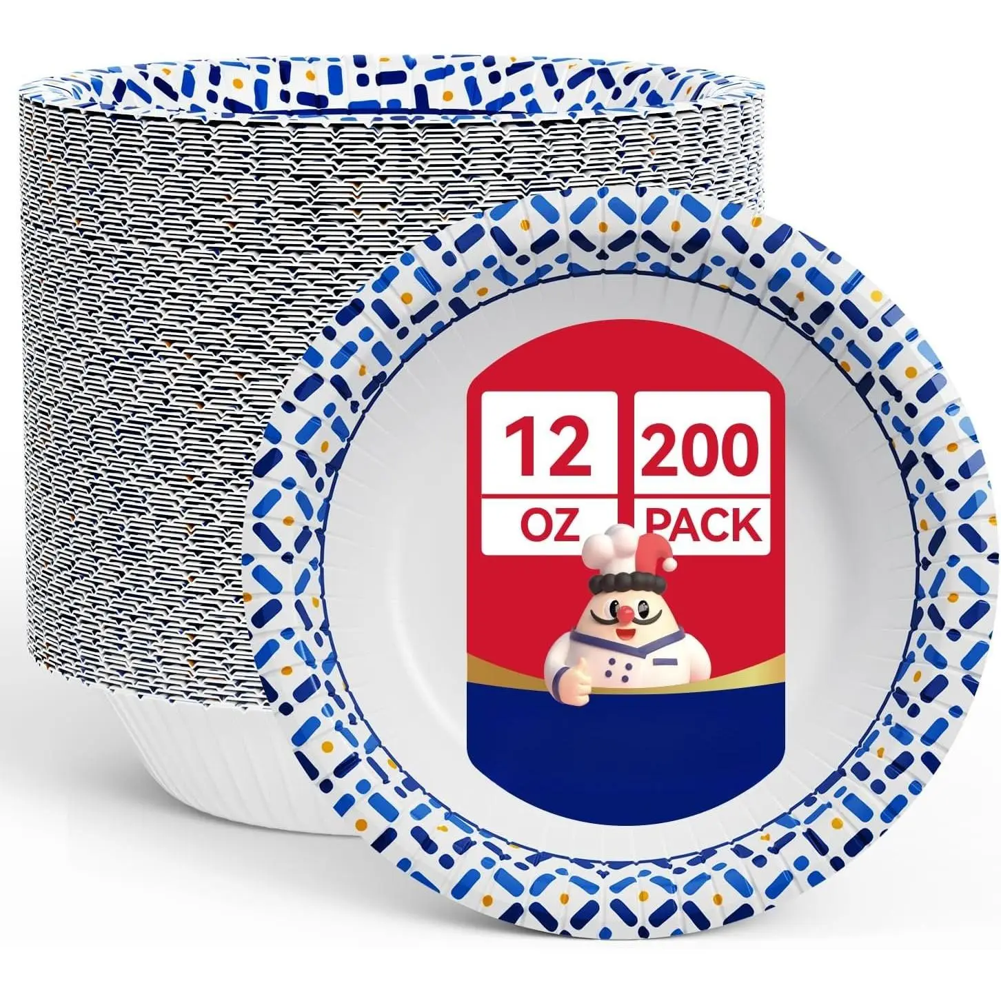 12 oz Paper Bowls 200 Count, Soak-Proof, Heavy Duty Small Disposable Bowls Bulk for Snacks, Desserts, Breakfast, Lunch, and Party Use