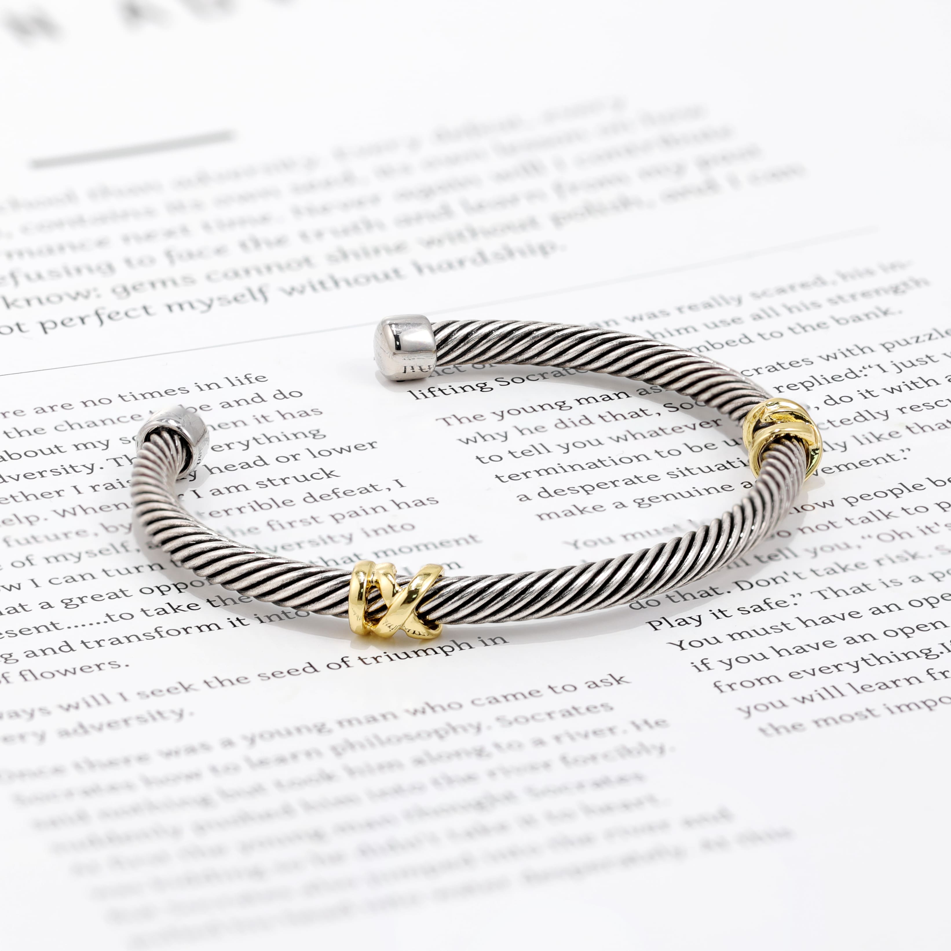 Aprilery 3-Piece Twisted Cable Bracelet Set – Trendy Elegant Two-Tone Jewelry with Sparkling Zircon and Adjustable Cuff Knot Accents, Minimalist Chic for Women