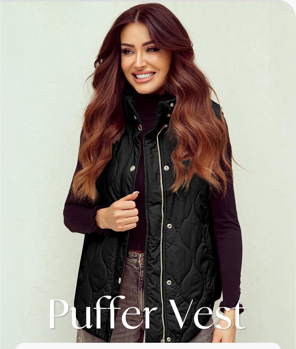 EVALESS Women's Casual Puffer Vest Oversize Lightweight Quilted Jacket Button Zip Up Stand Collar Sleeveless Coat Outerwear 2026 Fashion Green Cozy Boyfriend-Style Winter Outfits