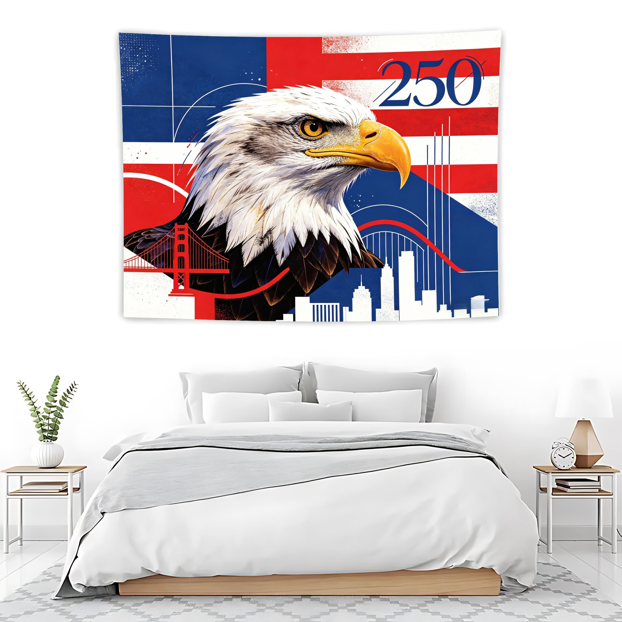 250th Anniversary Bald Eagle Tapestry, Patriotic Usa Flag, Golden Gate Bridge Cityscape, Vintage Wall Art for Home Decor, Large Aesthetic Gift