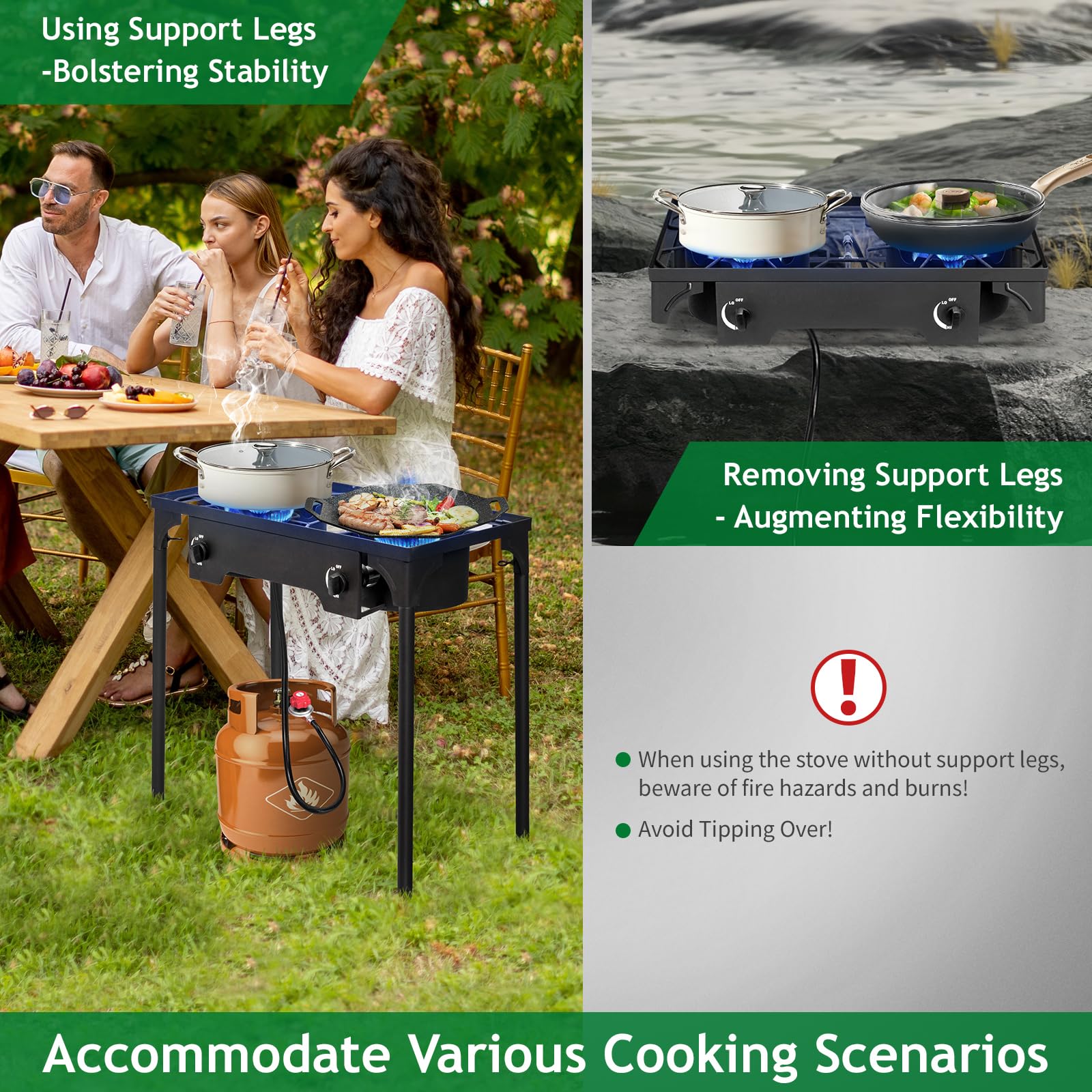 GEEKHOM 3-Burner Stove & Outdoor Grill Combo - 225K BTU Portable Camping Cooker with Removable Legs | Picnic Cooker Perfect for Home Brewing Maple Syrup Patio Turkey Frying Canning GEEKHOM 3-Burner Stove & Outdoor Grill Combo - 225K BTU Portable Camping Cooker with Removable Legs | Picnic Cooker Perfect for Home Brewing Maple Syrup Patio Turkey Frying Canning