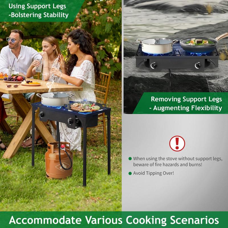 GEEKHOM 3-Burner Stove & Outdoor Grill Combo - 225K BTU Portable Camping Cooker with Removable Legs | Picnic Cooker Perfect for Home Brewing Maple Syrup Patio Turkey Frying Canning