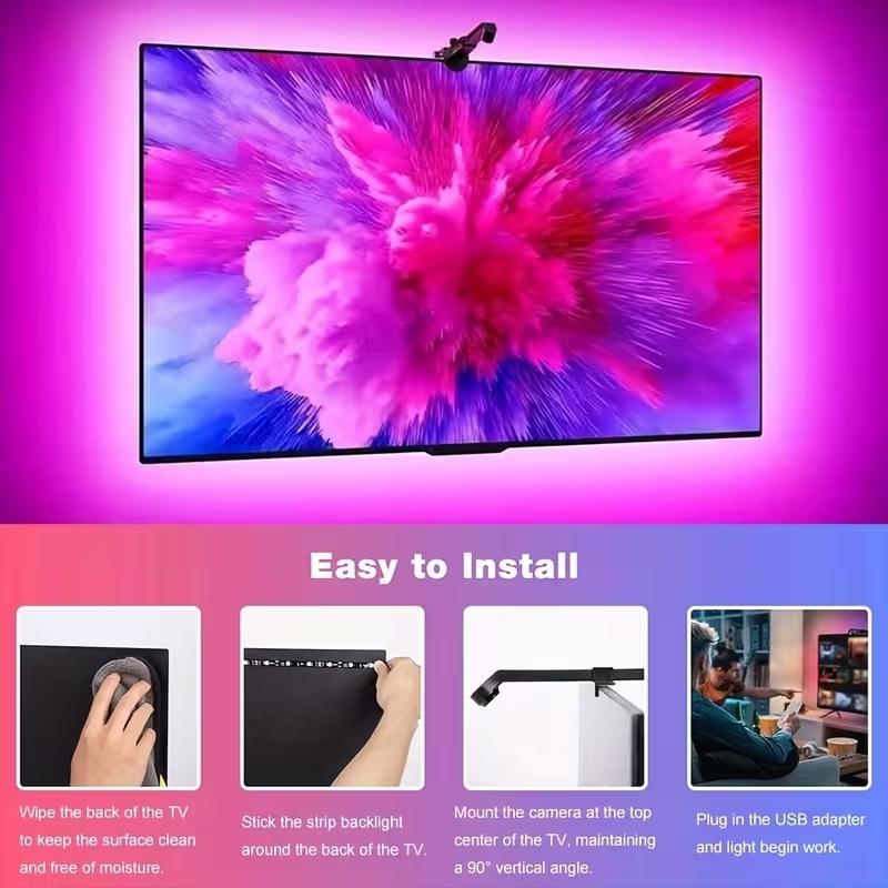 Smart TV LED Backlight Strip with Camera, Synchronized Display, Compatible with 32-85 Inch Screens, APP Control Color Changing Light Tv Led Lights