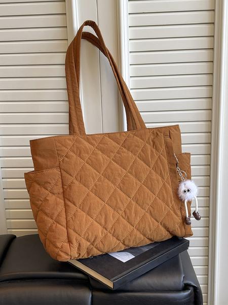 Women's Solid Quilted Soft Commuter Tote Bag, Fashionable Large Capacity Shoulder Bag for Daily Commute, Casual Trendy Versatile High-quality Daily Commuting Bag