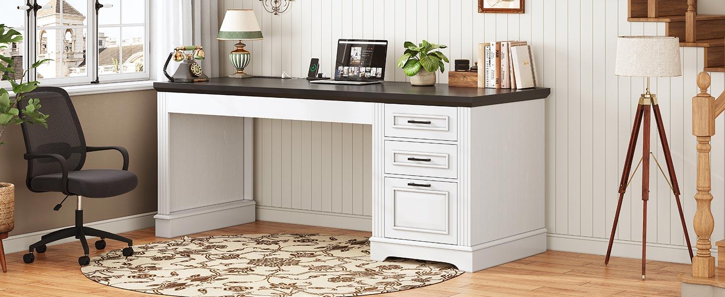 SEDETA 55-inch Executive Desk, Computer Desk with Electrical Outlet Sturdy and durable Furniture Luxury Office Modern Interior