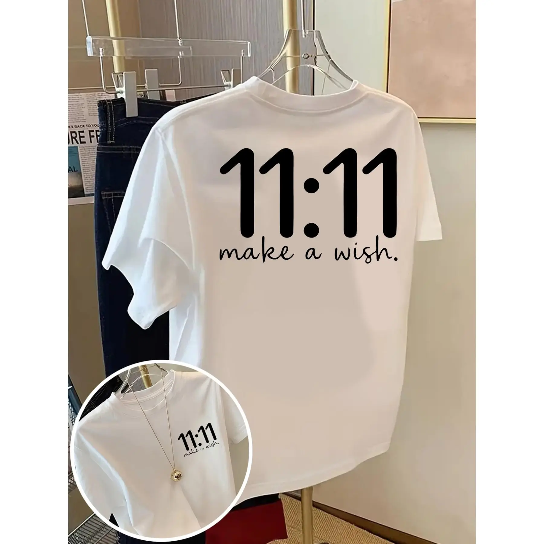 Short-Sleeve T-Shirt With Front And Back Print - Double Eleven, Shopping Festival Fashion Print - Women'S Spring/Summer Trendy Print T-Shirt, Fashion Item