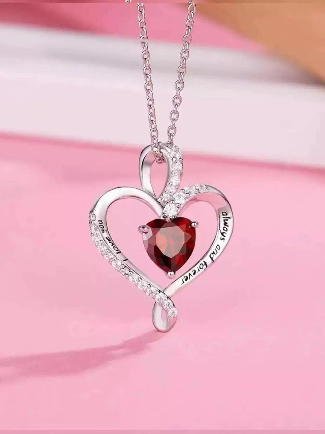 A romantic teddy bear necklace with a birthstone rotating pendant and heart design, perfect for women. It's the perfect gift for Valentine's Day, weddings, Mother's Day, anniversaries, birthdays, and Christmas.