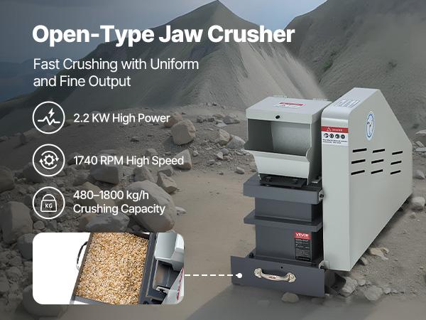 VEVOR Jaw Crusher Machine, 2.2KW High Power Rock Stone Crush Machine, 6.10x 5.12 inch Feeding Port, 1740 RPM Speed Stone Shatter Grinder, Electric Stone Shatter 220V, for Rock Coal Glass Bottle